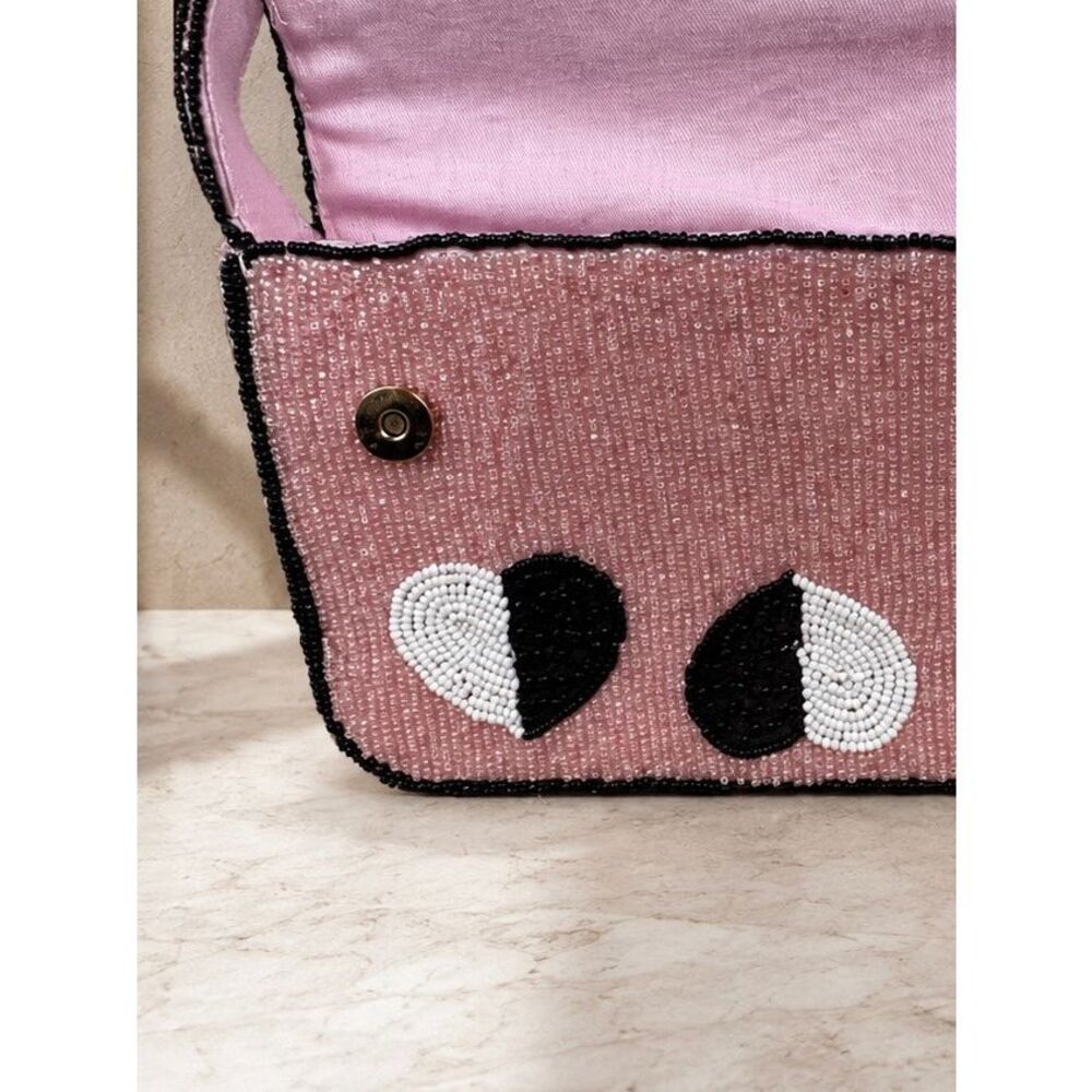 Anthropologie Fiona Beaded Shoulder Bag Pink Heart Icon Edition Glass Bead Purse - Picture 3 of 11